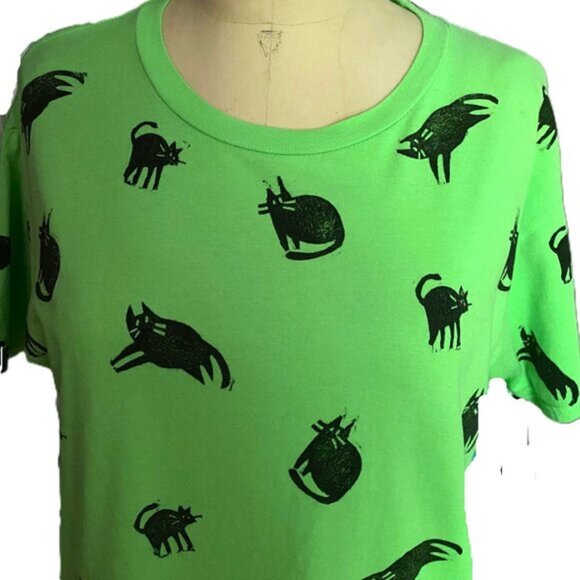 Vintage 90s cats kitty graphic 100% cotton T shirt tee top in green - Picture 10 of 14